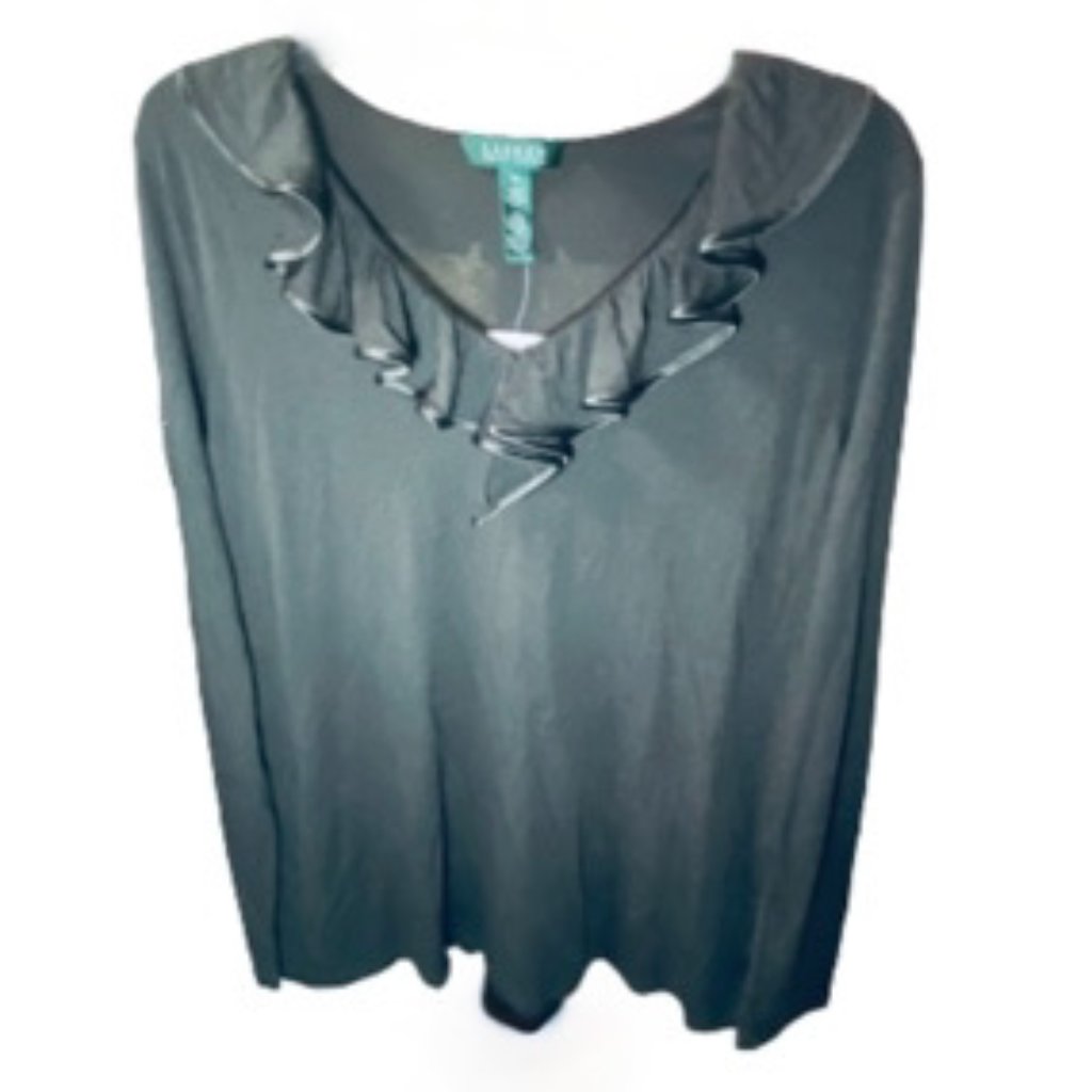 Ralph Lauren Ruffled V-Neck Olive-Green Top